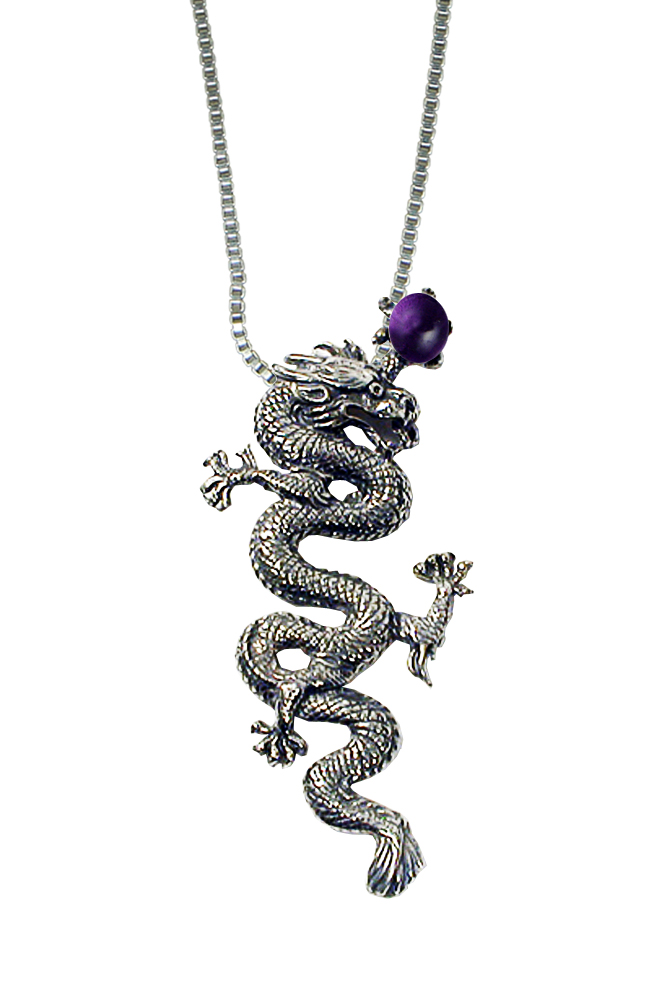 Sterling Silver Dragon of the Ages Pendant With Amethyst